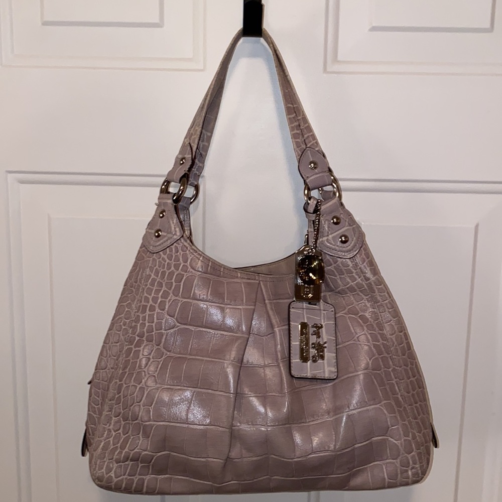 Coach Taupe Crocodile embossed leather classic handbag in perfect condition